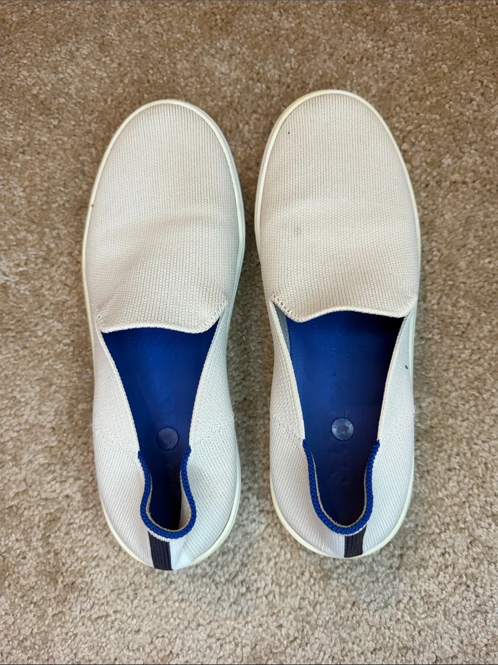 Rothy's White Slip-On Loafers with Blue Insole